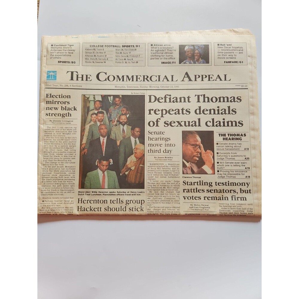 Clarence Thomas Sexual Claim Senate Hearing The Commerical Appeal Newspaper 1991